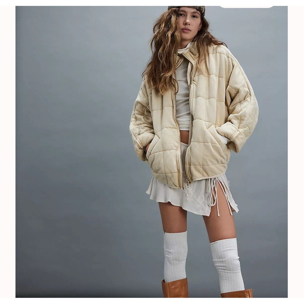 Free People Cream Quilted Jacket
